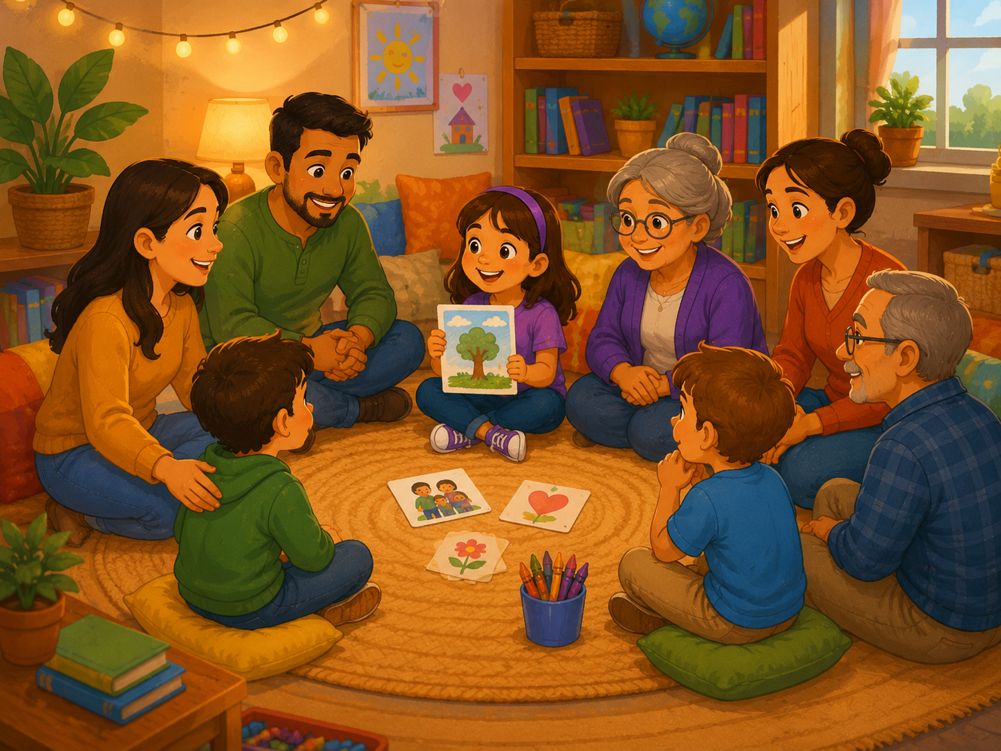 Families gathered together in an outdoor community setting